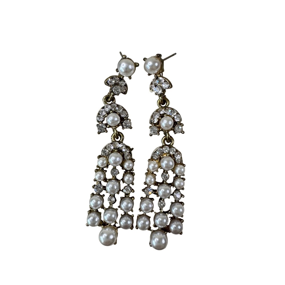 Elegant Pearl and Crystal Chandelier Dangle Earrings Vintage Inspired Glamour